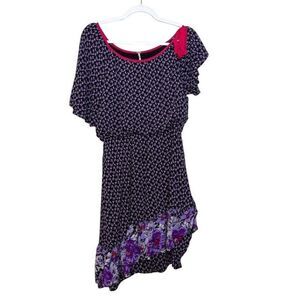 Free People Floral Ruffled‎ Asymmetrical Hem Single Open Sleeve Women S Black